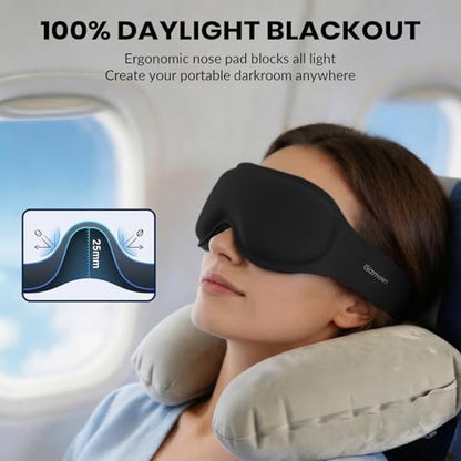 Maximum Blackout Sleep Mask for Deep Sleep, 3D Eye Mask with Spacious Eye Cups, Zero Eye Pressure, Long Eyelash & Lash Extension Friendly, Eye Cover for Travel/Shift Work/Daytime Sleep, Black