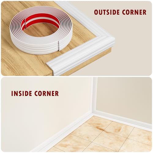 Duzzy Wall Corner Protector Trim, 20 Feet Flexible Inside & Outside Guard, Peel and Stick Molding, Self-Adhesive Strip for Wall Edge, Ceiling, Door Frames, Countertop