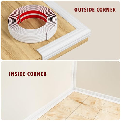 Duzzy Wall Corner Protector Trim, 20 Feet Flexible Inside & Outside Guard, Peel and Stick Molding, Self-Adhesive Strip for Wall Edge, Ceiling, Door Frames, Countertop
