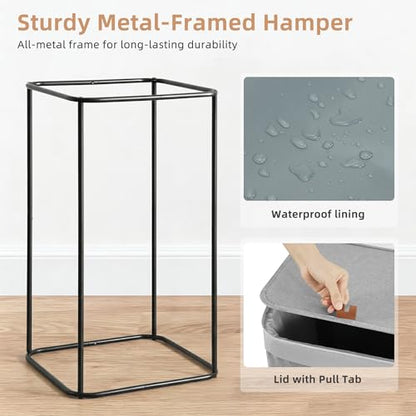 STORAGE MANIAC 2-in-1 Laundry Hamper with Laundry Backpack Bag, 90L Metal Frame Laundry Basket, Dirty Clothes Bag with Shoulder Straps and Mesh Pocket for College, Travel, Laundromat, Apartment, Gray