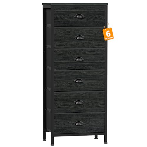 Black Dresser for Bedroom, Tall Fabric Chest of Dr... (Black Oak)