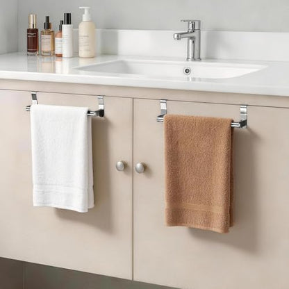 2 Pack Over Cabinet Towel Holder for Kitchen, Drawer, Brushed | Stainless Steel Over the Cabinet Dish Towel Rack, Kitchen Cabinet Door Towel Hanging Bars for Bathroom, RV