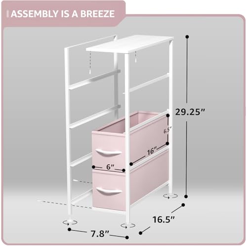 Sorbus Kids Narrow Dresser with 4 Drawers - Vertical Slim Storage Chest of Drawers with Steel Frame, Wood Top & Easy Pull Fabric Bins for Small Spaces, Closets, Bedroom, Bathroom & Laundry
