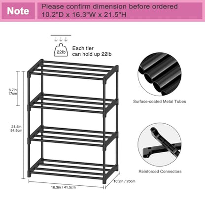 Autonomier 4 Tier Extra Small Shoe Rack (16.3" Wide), Narrow Stackable | Kids Toddler Adult Shoe Shelf, Lightweight Shoe Rack Stand for Closet Dorm Storage Organizer, Front Door Entrance, Entryway