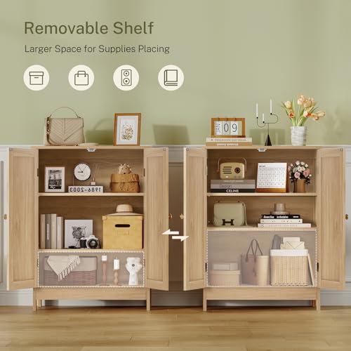 Iwell Storage Cabinet, Rattan Cabinet with Adjustable Shelf, for Living Room, Entryway, Kitchen, Home Office, Nature