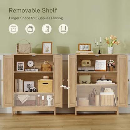 Iwell Storage Cabinet, Rattan Cabinet with Adjustable Shelf, for Living Room, Entryway, Kitchen, Home Office, Nature