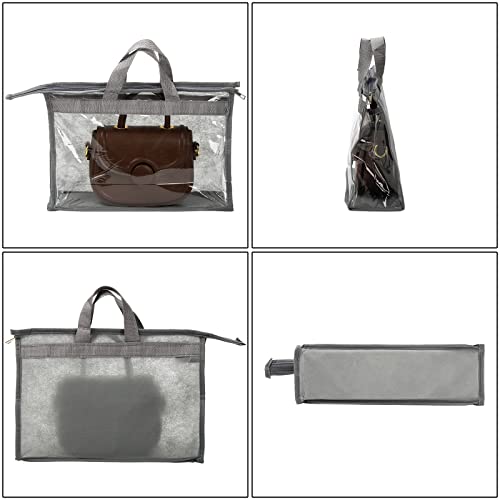 Peohud 12 Pack Dust Bags for Handbags, Clear Handbag Storage Organizer for Closet, Purse Protector Storage Bag with Zipper and Handle, Hanging Dust Cover Bag for Handbag