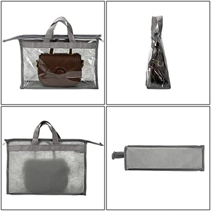 Peohud 12 Pack Dust Bags for Handbags, Clear Handbag Storage Organizer for Closet, Purse Protector Storage Bag with Zipper and Handle, Hanging Dust Cover Bag for Handbag