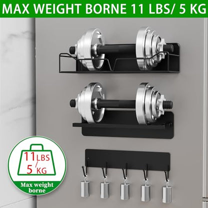 Magnetic Shelves for Washing Machine & Fridge Utentils Rack 5 Pack- Metal Heavy Duty Magnetic Shelf Magnetic Laundry Organizer with Hooks and Towel Holder for Magnetic Laundry Room Storage (Black)