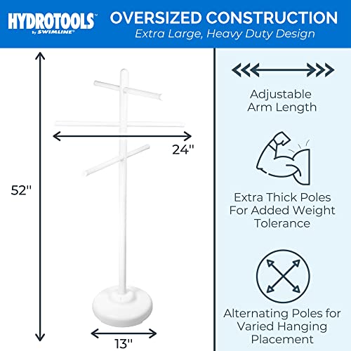 SWIMLINE HYDROTOOLS 89032 Free Standing Poolside Adjustable-Towel Rack With Water Weighted Base Three Arms Tier For Outdoors & Indoors Pool Patio Bathroom Accessory Holder Bar Drying-Stand