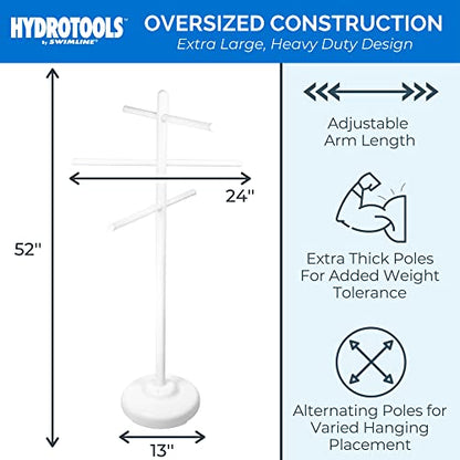 SWIMLINE HYDROTOOLS 89032 Free Standing Poolside Adjustable-Towel Rack With Water Weighted Base Three Arms Tier For Outdoors & Indoors Pool Patio Bathroom Accessory Holder Bar Drying-Stand
