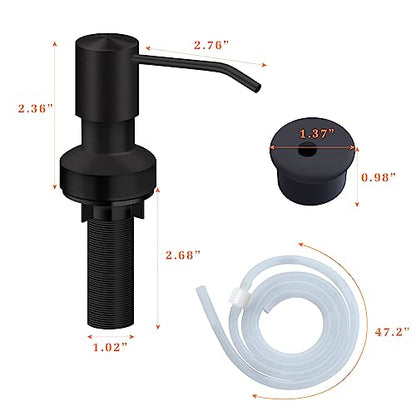 Sink Soap Dispenser for Kitchen Sink, Countertop Built in Sink Soap Dispenser with 47”Extension Tube kit, No Need to Fill The Little Bottle Again (Black)