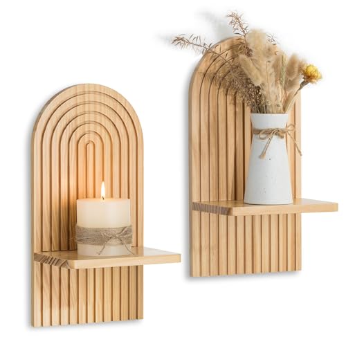 Boho Wall Decor Set of Two: Wood Wall Candle Holde... (Natural | Wood)