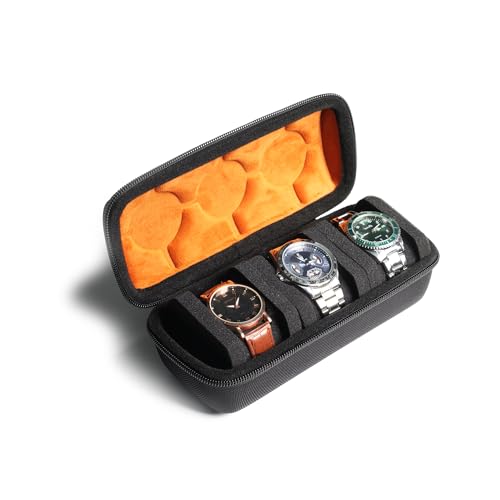 3 slots watch case for travel and storage, hard Watch Roll Organizer holder for Men and Women with microfiber lining