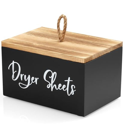 Dryer Sheet Holder, Wooden Laundry Sheets Container, Laundry Room Organization and Storage for Farmhouse Laundry Room Decor and Accessories, Fabric Sheet Holder, Black