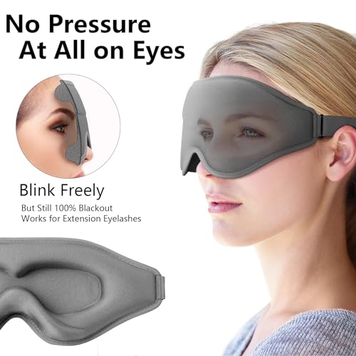 Sleep Mask, New Version, Premium Eye Mask for Sleeping, Total Blackout, Superior Soft Comfort, Upgraded 3D Ergonomic Designed Sleeping Mask for Home, Office, Travel, Meditation, Yoga, Gray