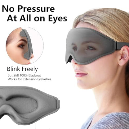 Sleep Mask, New Version, Premium Eye Mask for Sleeping, Total Blackout, Superior Soft Comfort, Upgraded 3D Ergonomic Designed Sleeping Mask for Home, Office, Travel, Meditation, Yoga, Gray