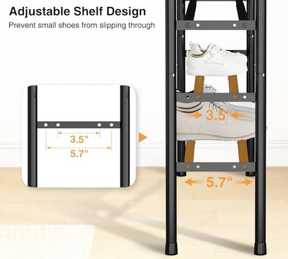 STO STO Long Expandable Shoe Rack 4-Tier, Adjustable Length 33.7”–47.5” Shoe Organizer, Metal Shoes Storage Shelf, Holds Up to 30 Pairs, Non-Slip Feet, for Closet, Entryway, Hallway, Front Door, Black