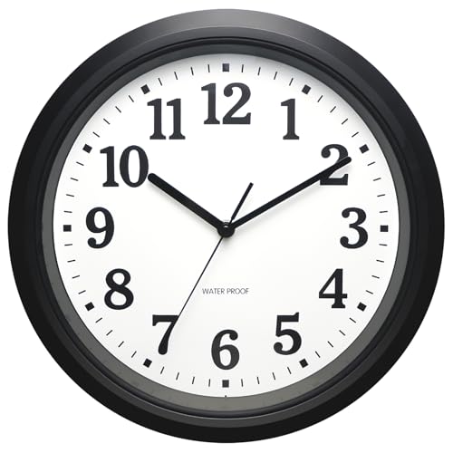 Caysie 12 Inch Sealed Indoor Outdoor Waterproof Wall Clock, Durable Silent Non-Ticking Battery Operated Quality Quartz Round Clock, Wall Decorative for Patio, Pool, Bathroom (Black)