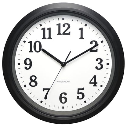 Caysie 12 Inch Sealed Indoor Outdoor Waterproof Wall Clock, Durable Silent Non-Ticking Battery Operated Quality Quartz Round Clock, Wall Decorative for Patio, Pool, Bathroom (Black)