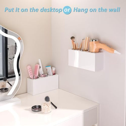 White Acrylic Hair Tool Organizer Wall Mount for Bathroom | Wall mount screw installation, Multi compartment storage, Moisture resistant acrylic material, Easy clean