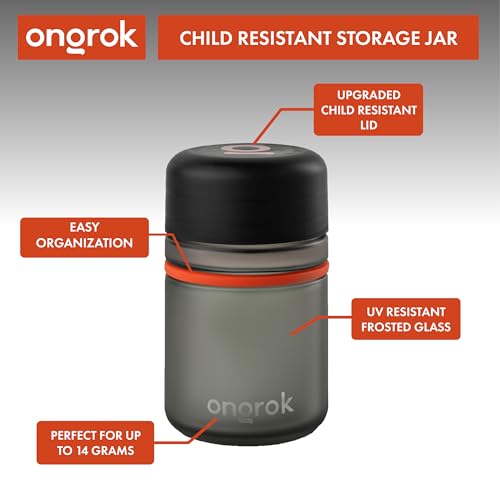 Glass Storage Jar, 180ml, 3 Pack | UV Herb/Spice Jar with Child‑Resistant Lid, Color‑Coded Glass Containers to Preserve Smell and Aroma