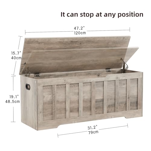 47.2“Storage Chest Extra Large,Wooden Storage Bench(Greige) | Storage trunk with 2 Safety Hinges,47.2x15.7x19.1Inch,Shoe bench,Storage Bench for Bedroom,Living Room,Entryway,Easy Assembly