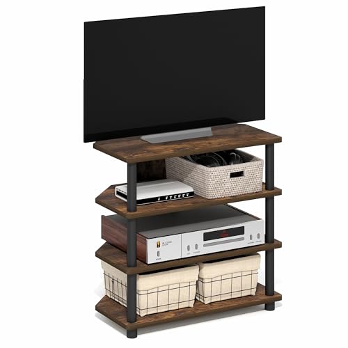 Furinno ECON TV Stand, 4-Tier Corner Petite Entertainment Center, Open Frame TV Console for TV up to 32 Inch, Easy Assembly, for Living Room, Bedroom, Amber Pine