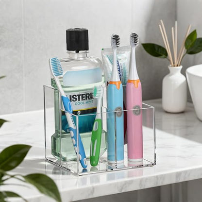 Toothbrush Holder, Clear Acrylic Toothbrush Holders for Bathrooms, Large Capacity Electric Toothbrush and Toothpaste Holder for Bathroom Countertop