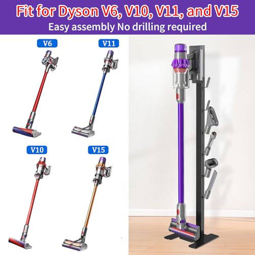 XIGOO Dyson Vacuum Stand for Gen5 Detect V15 V12 V11 V10 V8 V7 V6 | Vacuum Stand for Dyson Cordless Vacuum Cleaners and Accessory, Heavy-Duty Metal Bracket Holder with 6 Hooks, Black