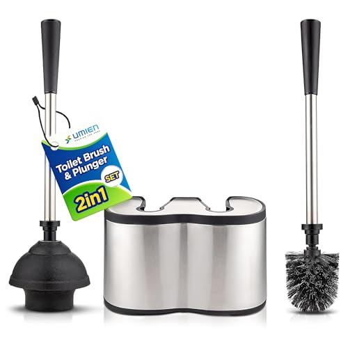 Toilet Brush and Plunger Set, Satin Nickel, Long H... (Satin Nickel | Stainless Steel)