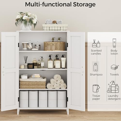 43.3" H Farmhouse Bathroom Storage Cabinet with Adjustable Shelves | Freestanding Storage Cabinet with Barn Doors for Bathroom, Kitchen, Living Room, Dining Room & Entryway, White