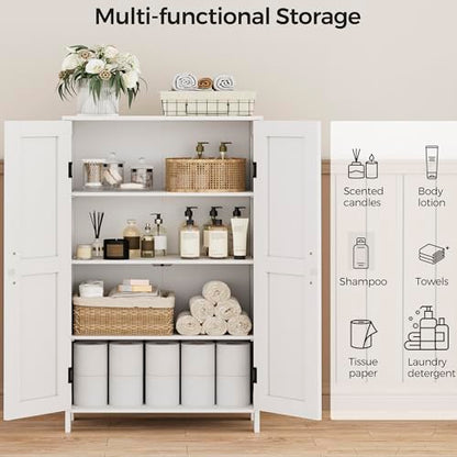 43.3" H Farmhouse Bathroom Storage Cabinet with Adjustable Shelves | Freestanding Storage Cabinet with Barn Doors for Bathroom, Kitchen, Living Room, Dining Room & Entryway, White