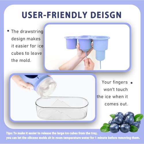 Silicone Ice Mold for Stanley Cup 30 40oz, Tumbler Ice Maker | Easy Fill and Release Without Touching Ice, Ice Cube Tray with Clear Lid and Bin for Freezer, Whiskey, Cocktail (Blue)