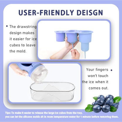 Silicone Ice Mold for Stanley Cup 30 40oz, Tumbler Ice Maker | Easy Fill and Release Without Touching Ice, Ice Cube Tray with Clear Lid and Bin for Freezer, Whiskey, Cocktail (Blue)