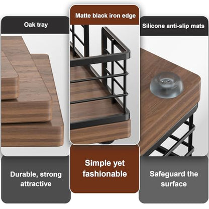 Wican Guest Towel Holder Tray for Bathroom, Oak and Iron Napkins Holder | Powder Room Dining Table Wooden Basket for Disposable Paper Hand Towels, Black & Walnut