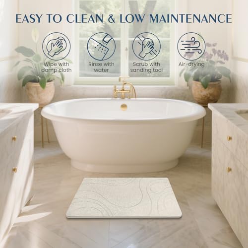 Stone Bath Mat Quick Dry Diatomaceous Earth Bath Mat Non-Slip Shower Stone Bathmat Super Absorbent Water Diatomite Bathroom Floor Pad, Natural, Esay to Clean, 23.6 x 15.4 (Flow Line-Beige)