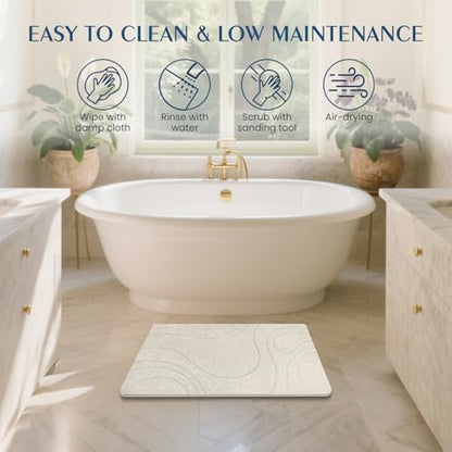 Stone Bath Mat Quick Dry Diatomaceous Earth Bath Mat Non-Slip Shower Stone Bathmat Super Absorbent Water Diatomite Bathroom Floor Pad, Natural, Esay to Clean, 23.6 x 15.4 (Flow Line-Beige)