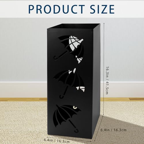 Metal Umbrella Holder, Square Freestanding Umbrella Stand Bucket Storage Indoor for Entryway, 6.3 x 6.3 x 16.3 Inch - Black