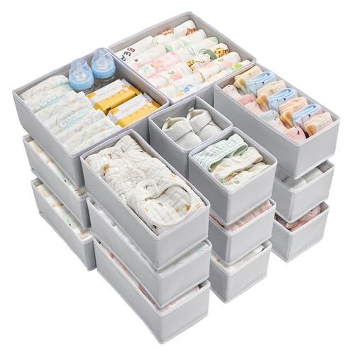 Vtopmart 18 Pack Baby Clothes Organizer, Foldable Fabric Drawer Bins | Nursery Drawer Storage, Baby Clothes Organization, Foldable Fabric Bins, Dresser Closet Organizer, Socks, Bras & Accessories