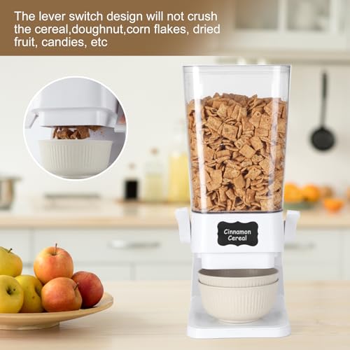 Cereal Dispenser Countertop with Cereal Bowls,16 Labels & Pen, Cereal Containers Storage, Candy Dispenser, Dry Food Dispenser For Pantry - Not Easy to Crush Food (White, 2 Pack)