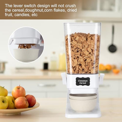 Cereal Dispenser Countertop with Cereal Bowls,16 Labels & Pen, Cereal Containers Storage, Candy Dispenser, Dry Food Dispenser For Pantry - Not Easy to Crush Food (White, 2 Pack)