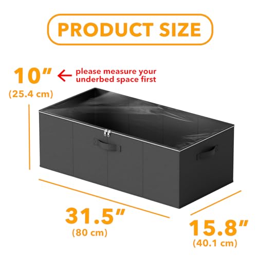 SpaceAid 2 Pack 10" High Under Bed Storage Containers, Large Underbed Storage Organizer Bins with Lids for Bedroom, Dorm, Clothes, Closet Organization, Bed Sheets and Blankets (Black)