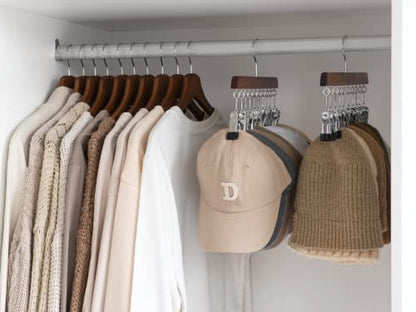 StorageWorks Hat Organizer 2 Pack, Walnut Cap Hanger Rack with 10 Clips