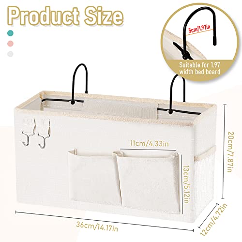 Bedside Caddy Organizer Hanging Storage Bag Bunk Bed White | Bed Caddy with Magazine Water Bottle Phone Holder for College Dorm and Hospital Beds