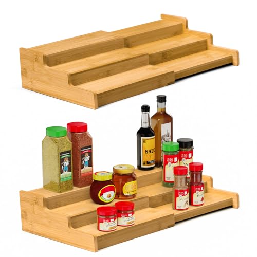 Spice Rack, 3-Tier Expandable Bamboo Spice Rack Or... (Bamboo set 2 | Bamboo)