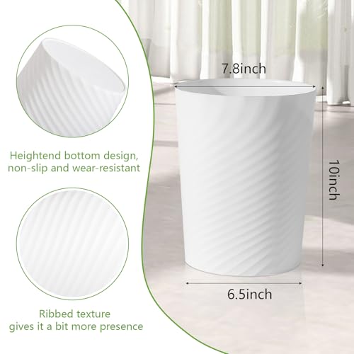 UUJOLY Small Bathroom Trash Can with Bags Garbage Can, 3 Pack, White | Plastic Sturdy Wastebasket Round Bins + 4 Rolls Trash Bags for Bathroom, Kitchen, Laundry, Office, Kids Room, Dorm, 1.8 Gallo