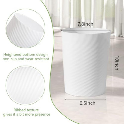 UUJOLY Small Bathroom Trash Can with Bags Garbage Can, 3 Pack, White | Plastic Sturdy Wastebasket Round Bins + 4 Rolls Trash Bags for Bathroom, Kitchen, Laundry, Office, Kids Room, Dorm, 1.8 Gallo
