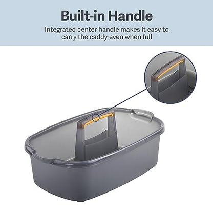 Casabella Cleaning Storage Caddy with Handle Plastic Multipurpose Organizer, Rectangle, 1.85-Gallon, Gray