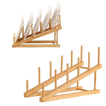 2 Pack Plate Stands for Display, 5-Tier Wooden Plate Rack Organizer | Plate Holder, Tabletop Display Stand for Book, Art Print, Photo, Puzzle, Magazine, Platter and Craft Show Vendor Booths